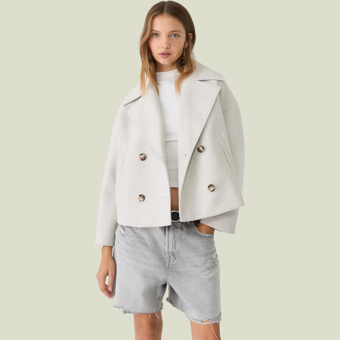 Damen Kurzjacke mit Reverskragen und doppelreihiger Knopfleiste