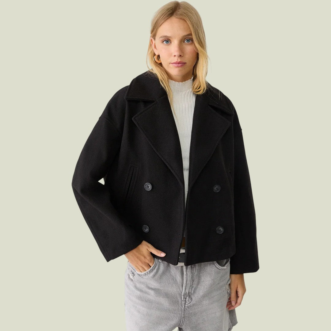 Damen Kurzjacke mit Reverskragen und doppelreihiger Knopfleiste