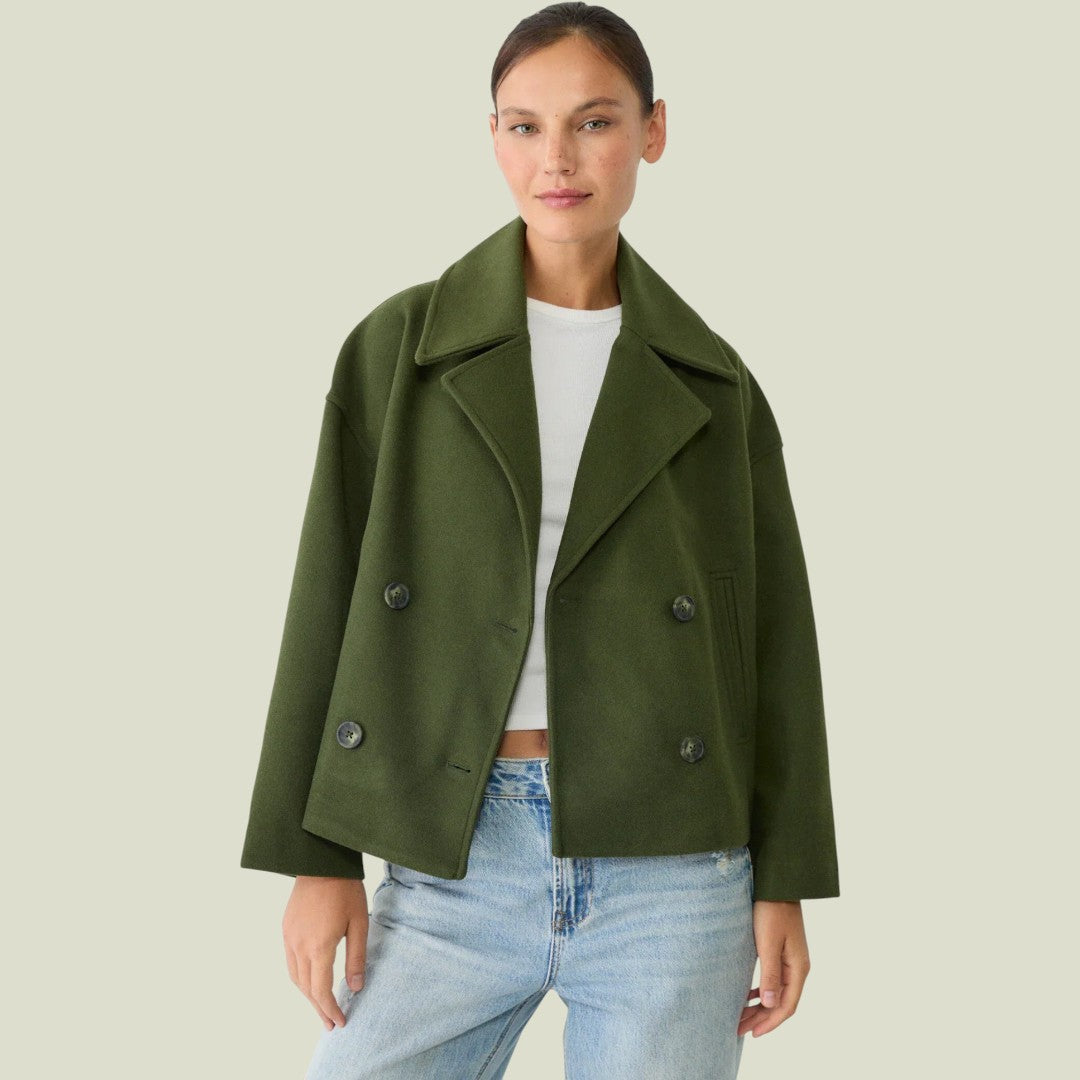 Damen Kurzjacke mit Reverskragen und doppelreihiger Knopfleiste