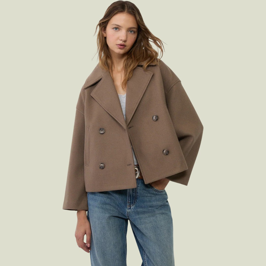 Damen Kurzjacke mit Reverskragen und doppelreihiger Knopfleiste