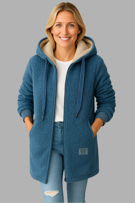 Weiche Lange Kapuzenjacke für Damen | Warm
