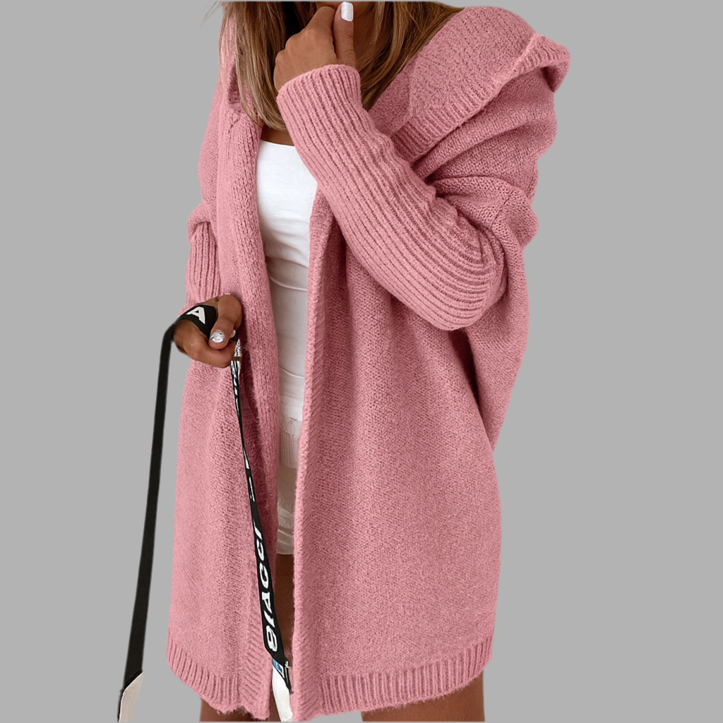 Gemütliche Damen Strickjacke mit Kapuze | Lang