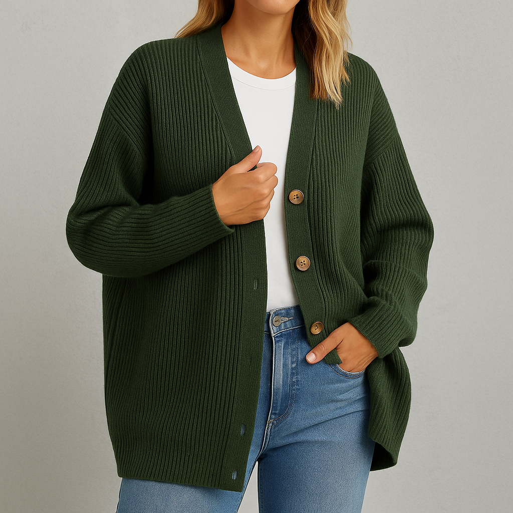 Gemütliche Strickjacke für Damen mit Knopfverschluss und lockerer Passform