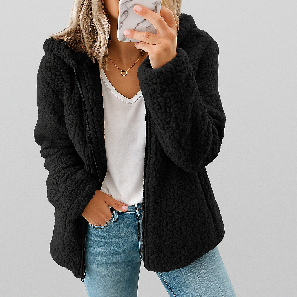 Damen Teddy Jacke mit Kapuze | Übergangsjacke