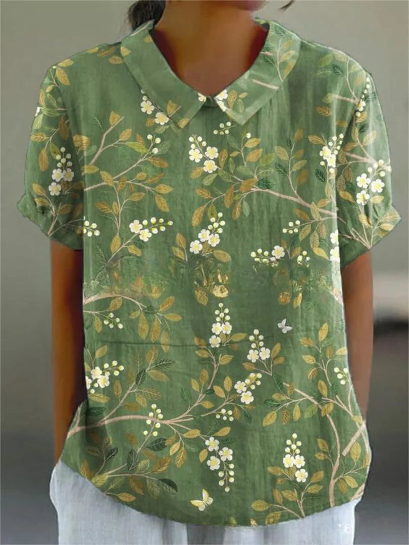Kurzärmelige Bluse mit Knopfleiste und floralem Muster