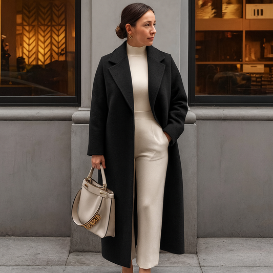 Langer Damen Mantel mit Reverskragen und geradem Schnitt