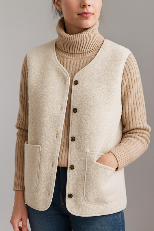 Damen Weste mit Knopfleiste und Taschen aus strukturiertem Material