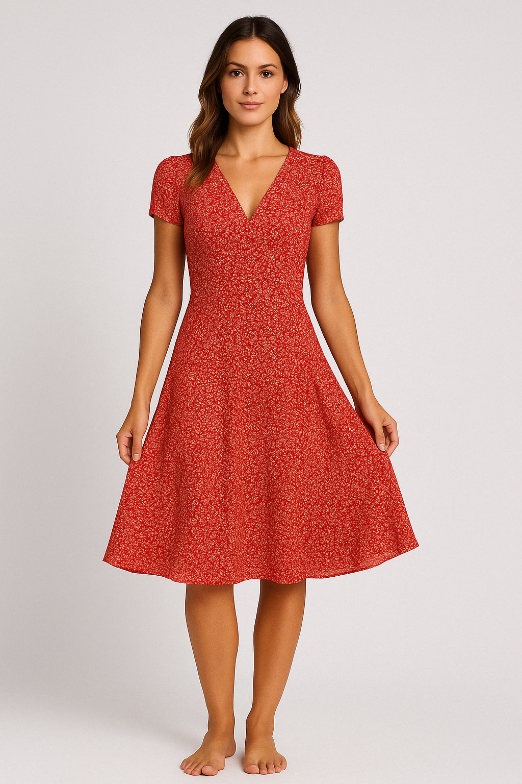 Elegantes Midi-Kleid für Damen mit V-Ausschnit