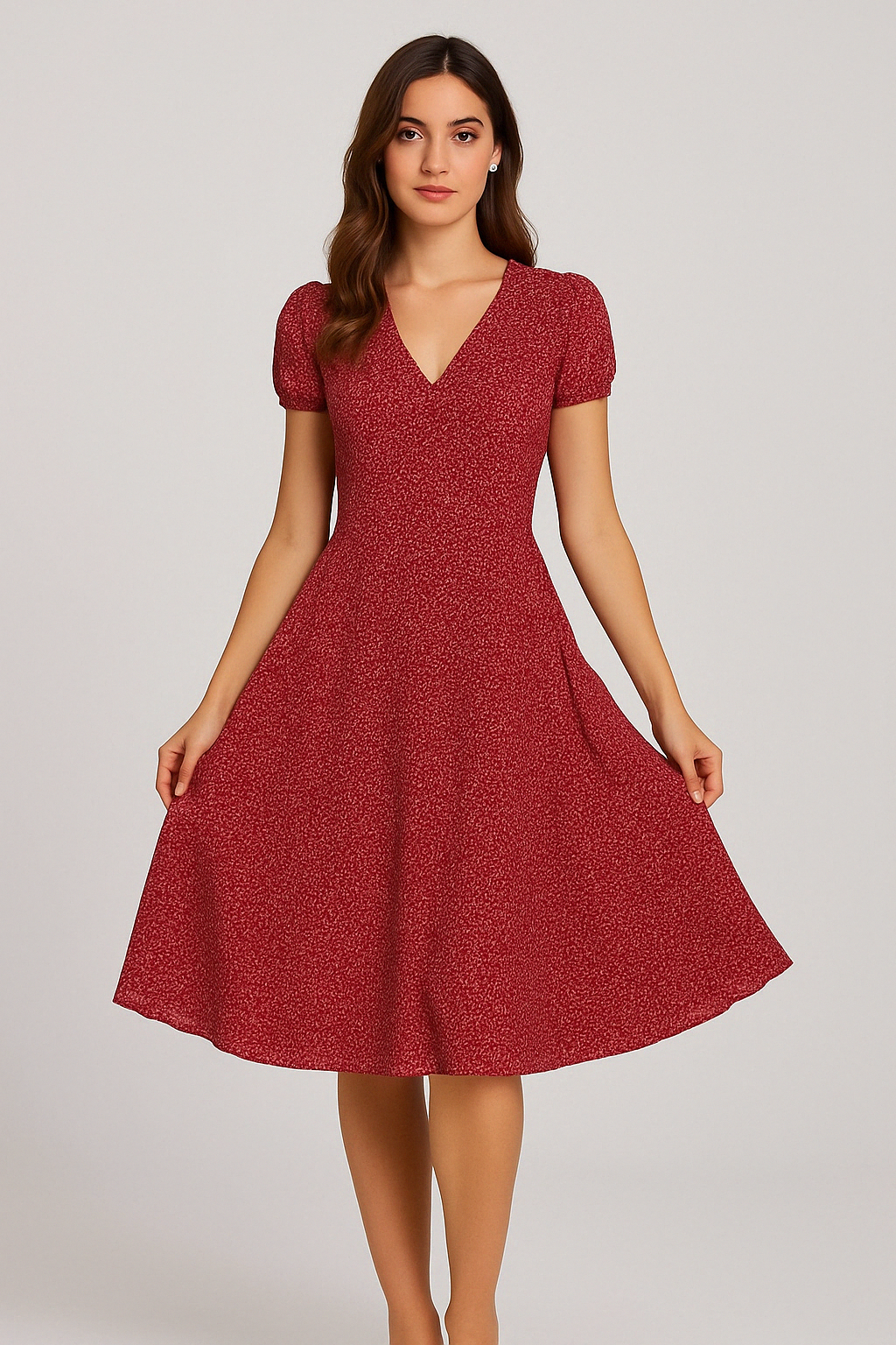 Elegantes Midi-Kleid für Damen mit V-Ausschnit