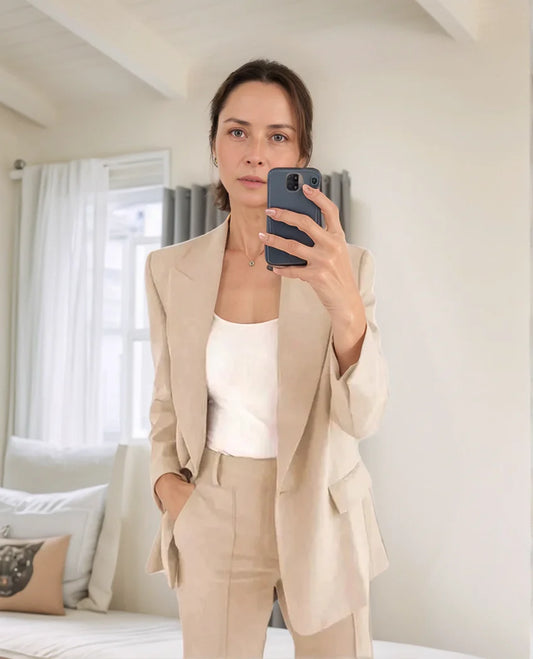 Moderner Zweiteiliger Damen Set mit Blazer und Hose | Slim-Fit