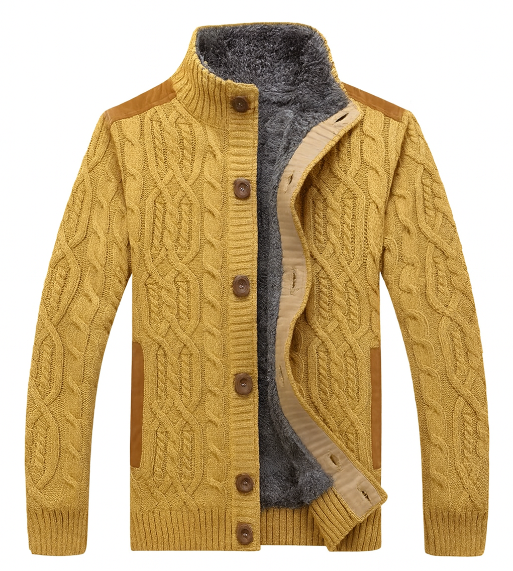 Herren Strickjacke mit Zopfmuster und Stehkragen