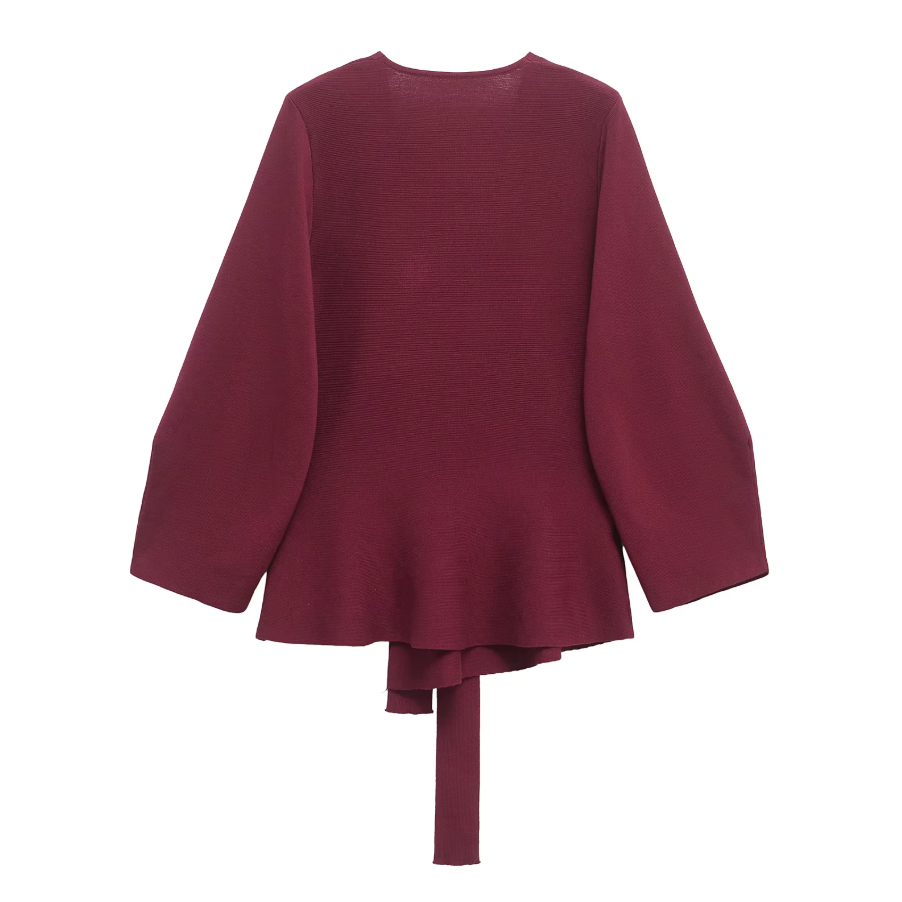 Elegantes Langärmeliges Oberteil mit Bindegürtel und V-Ausschnitt