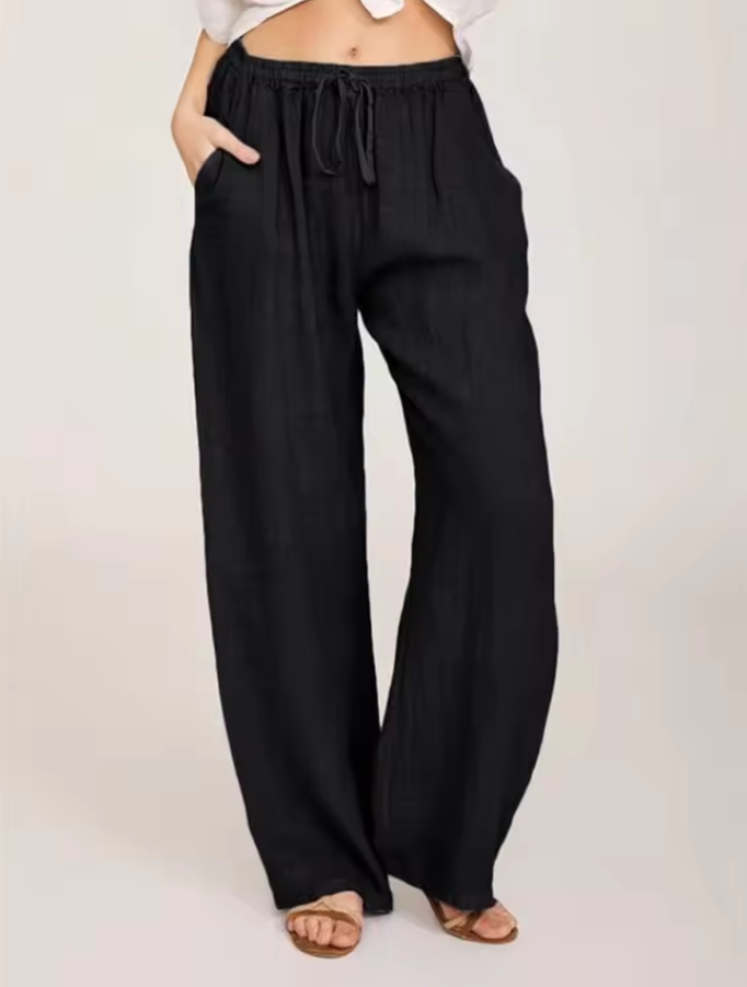 Weit geschnittene Hose mit elastischem Bund und Kordelzug