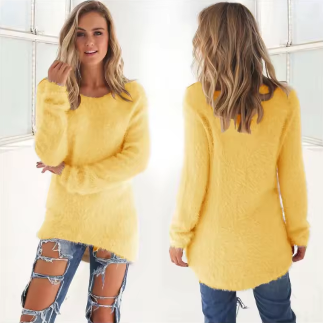 Flauschiger Damen Pullover mit langen Ärmeln und lockerem Schnitt