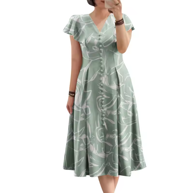 Damen Midi-Kleid mit fließendem Schnitt und stilvollem Muster