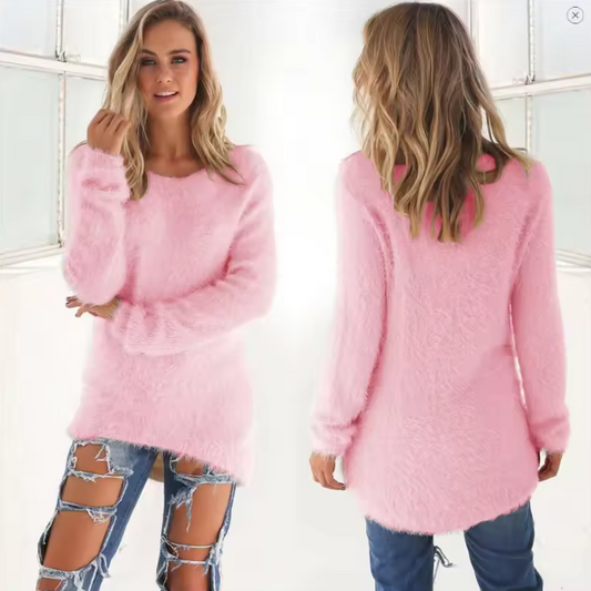 Flauschiger Damen Pullover mit langen Ärmeln und lockerem Schnitt