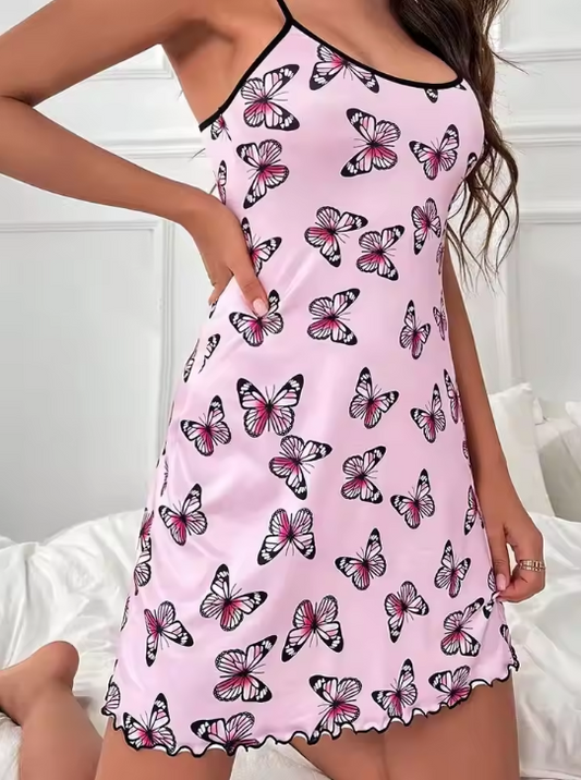 Damen Payjama Nachtkleid mit dünnen Trägern | Mini