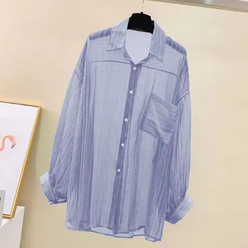 Transparente Bluse mit Kragen und langen Ärmeln