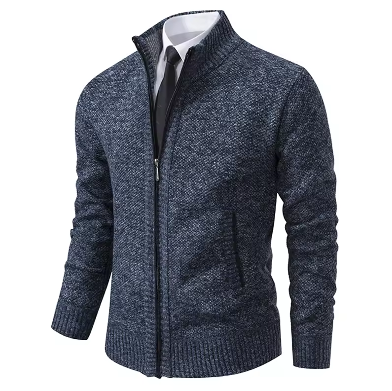 Strickjacke mit Reißverschluss und Stehkragen