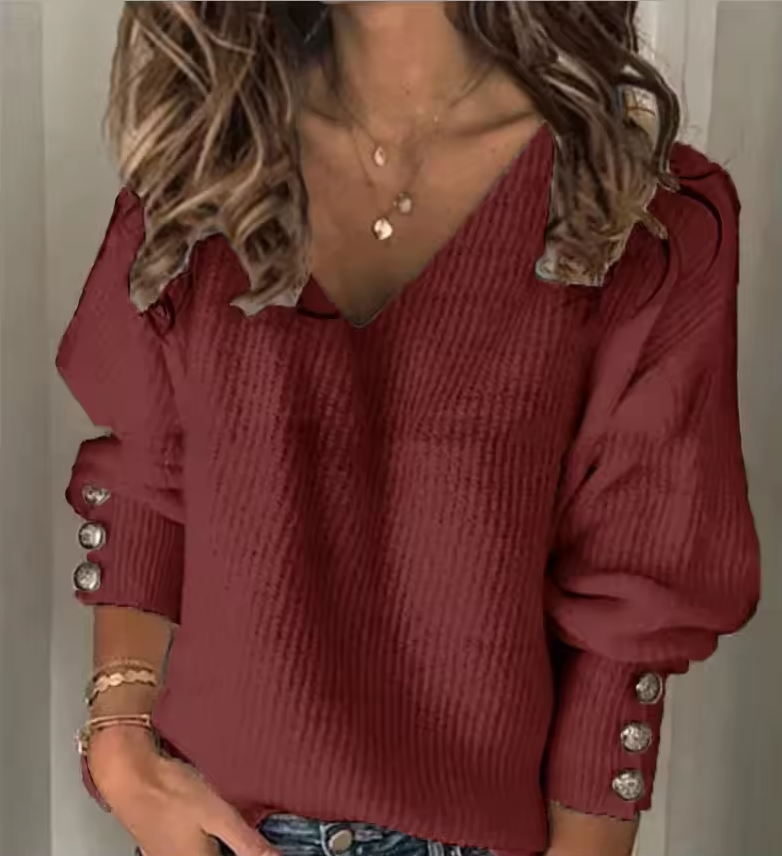 Gestrickter Pullover mit V-Ausschnitt und Knopfdetails