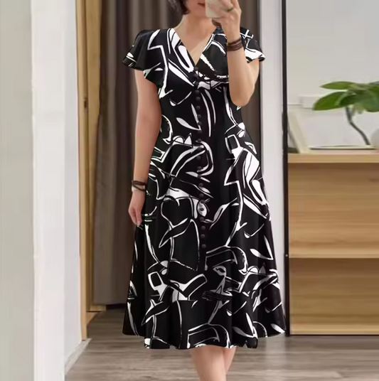 Damen Midi-Kleid mit fließendem Schnitt und stilvollem Muster