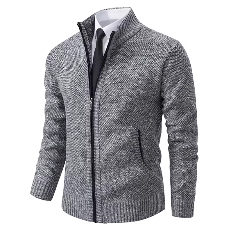 Strickjacke mit Reißverschluss und Stehkragen