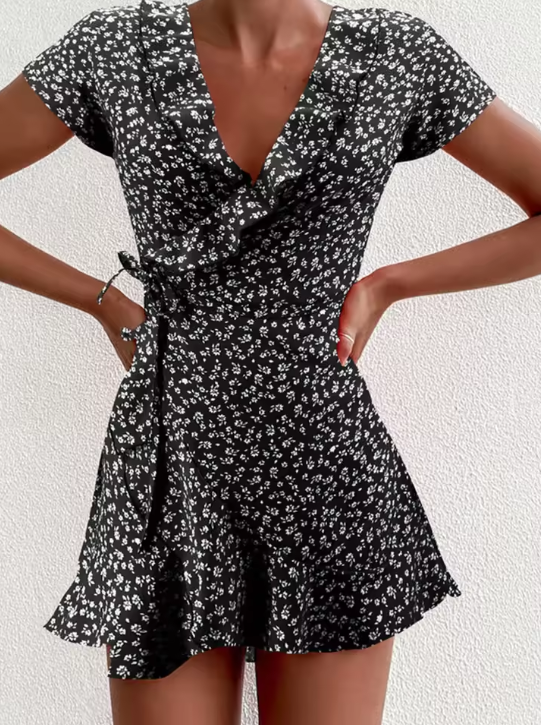 Modisches Mini Kleid für Damen mit V-Ausschnitt