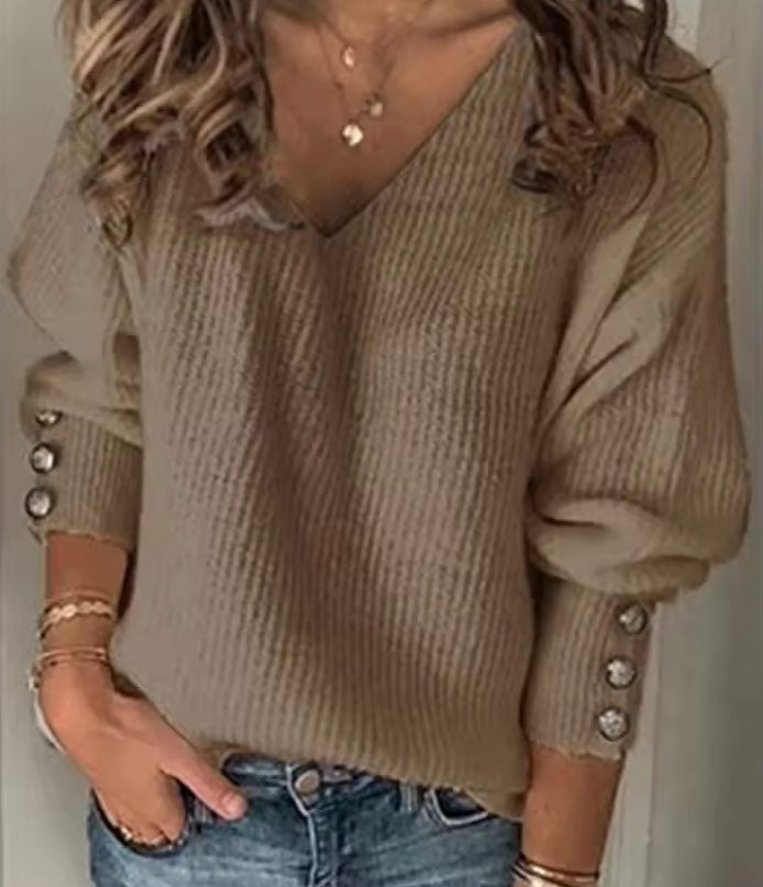 Gestrickter Pullover mit V-Ausschnitt und Knopfdetails