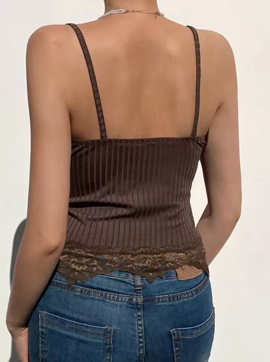 Damen-Top mit V-Ausschnitt und Spitze