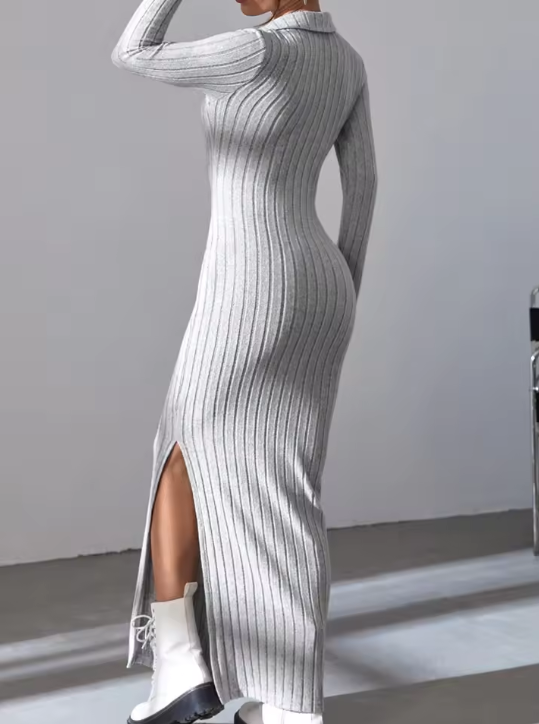Damenkleid mit Rippenmuster und langen Ärmeln