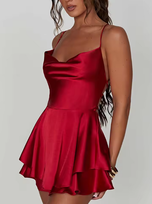 Abendkleid für Damen mit dünnen Trägern aus Satin | Mini