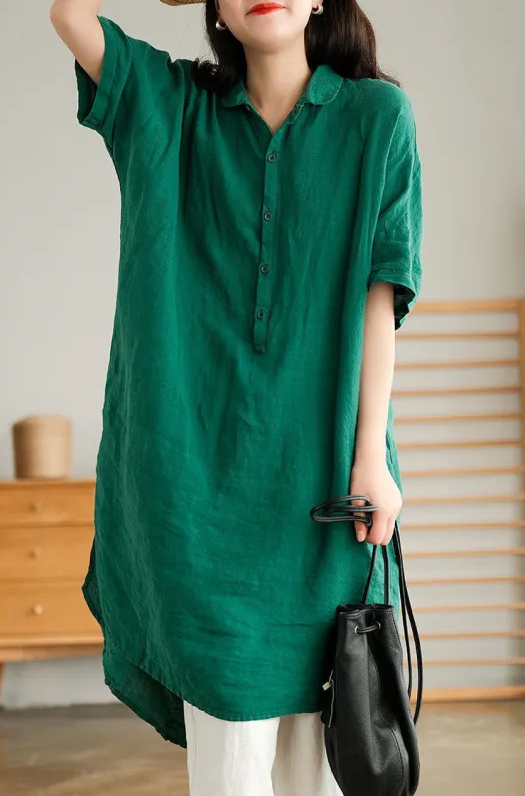 Lockeres Damen Midi-Kleid mit Kragen und kurzen Ärmeln