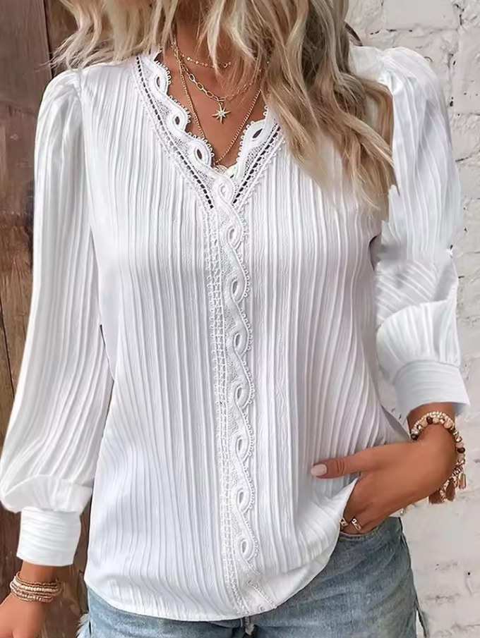 Langärmlige Bluse mit V-Ausschnitt und Strukturdetails