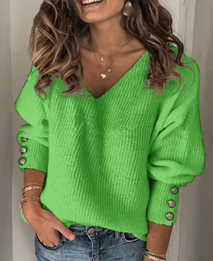 Gestrickter Pullover mit V-Ausschnitt und Knopfdetails