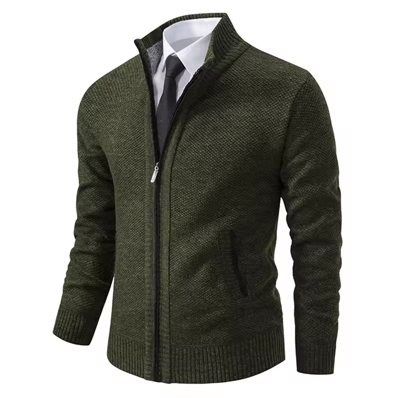 Elegante Strickjacke für Herren mit Reißverschluss und Stehkragen
