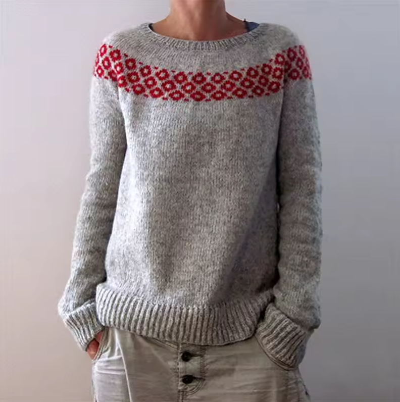 Damen Pullover mit gestricktem Muster und klassischen Bündchen
