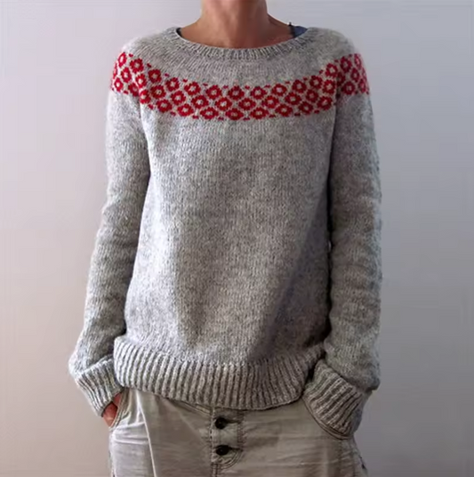 Damen Pullover mit gestricktem Muster und klassischen Bündchen