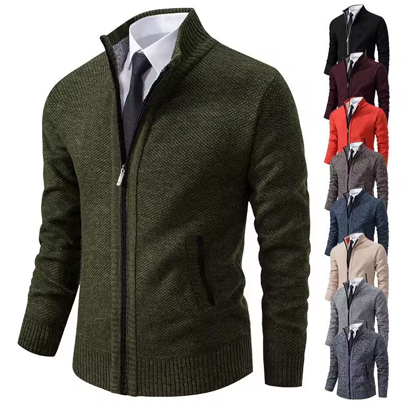 Strickjacke mit Reißverschluss und Stehkragen
