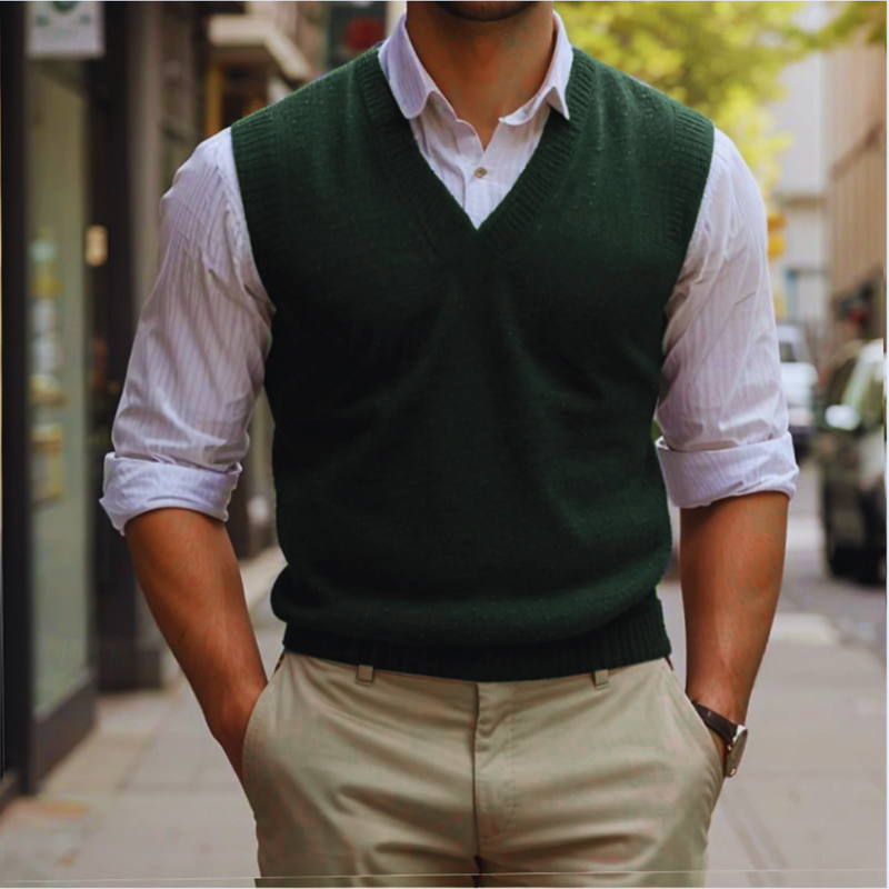 Ärmelloser Strickpullover mit V-Ausschnitt für Herren