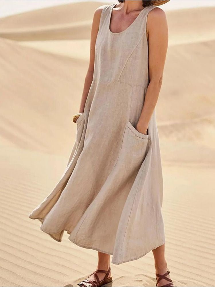Weit geschnittenes ärmelloses Kleid mit Taschen