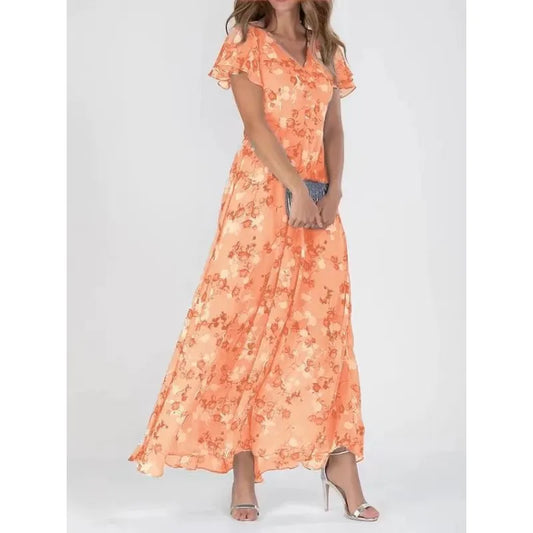Stilvolles Maxikleid für Damen mit floralen Muster und V-Ausschnitt