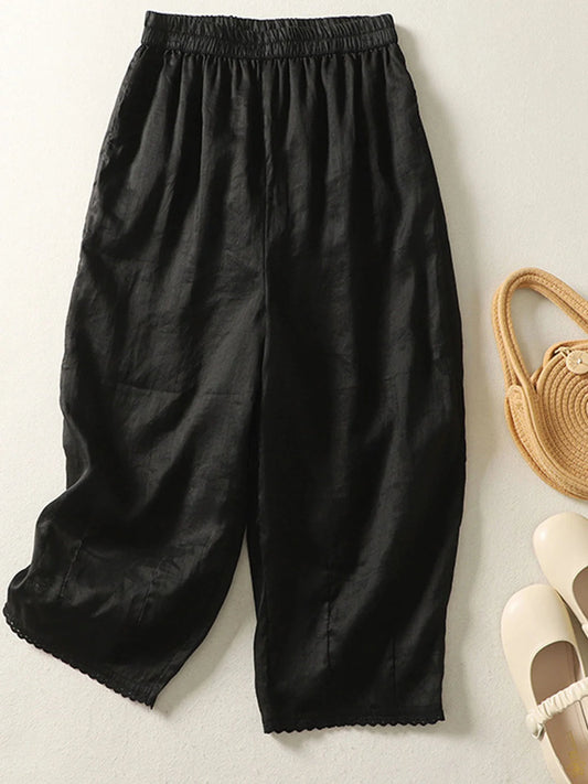 Damen Hose mit weitem Bein und elastischem Bund