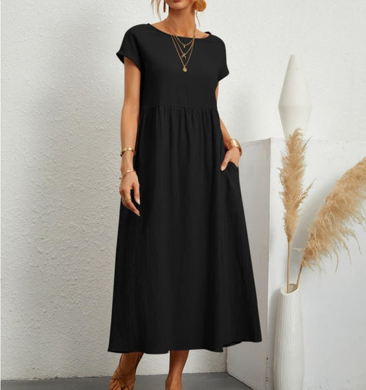 Langes Damen Midi-Kleid mit kurzen Ärmeln