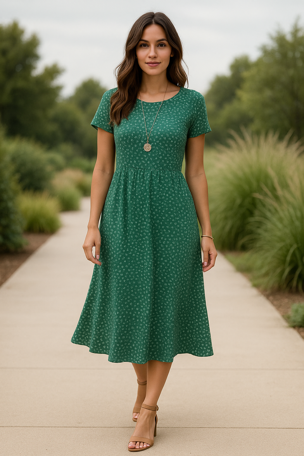 Damenkleid mit Muster und rundem Ausschnitt