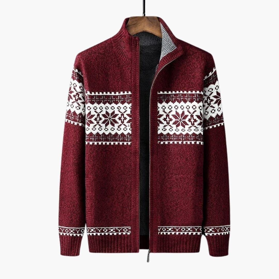 Herren-Strickjacke mit Muster und hohem Kragen
