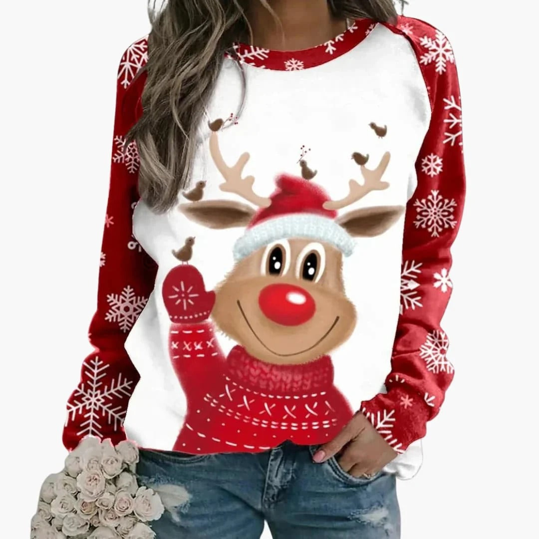 Damenpullover mit saisonalem Druckmotiv und Rundhalsausschnitt