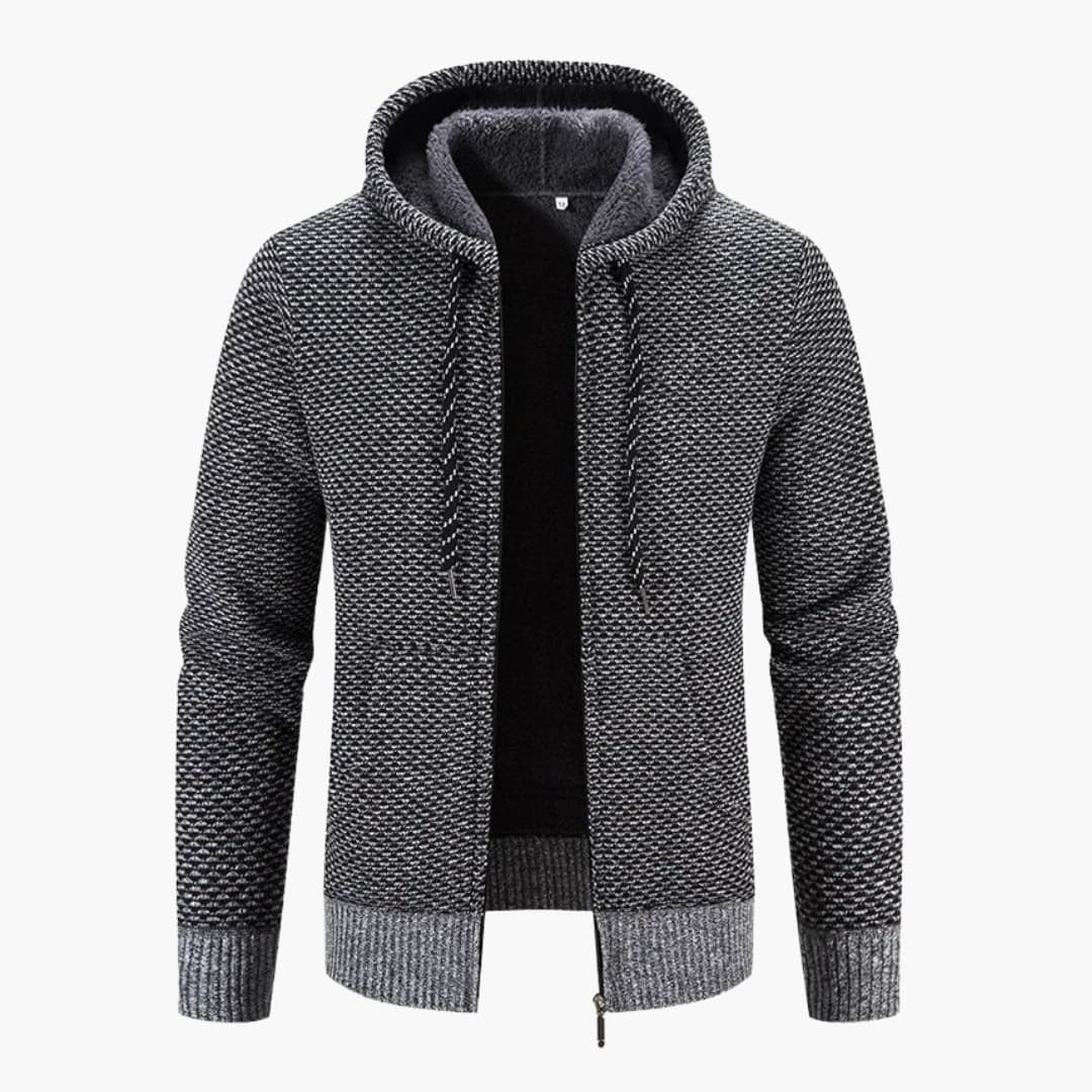 Herren-Strickjacke mit Kapuze und Innenfutter