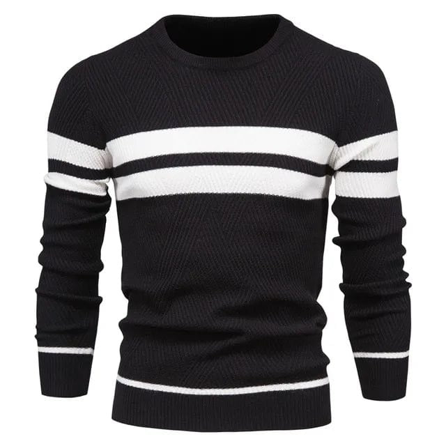 Herrenpullover mit Rundhalsausschnitt & Streifen