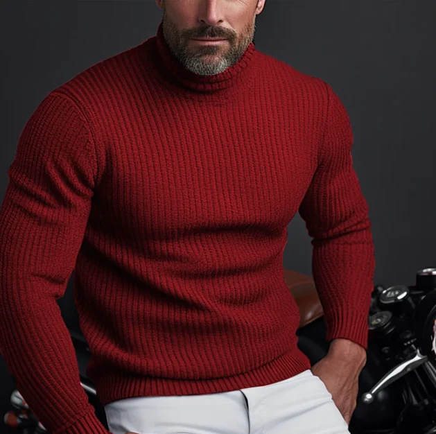 Herren-Feinstrickpullover mit Rippenstruktur und hohem Kragen