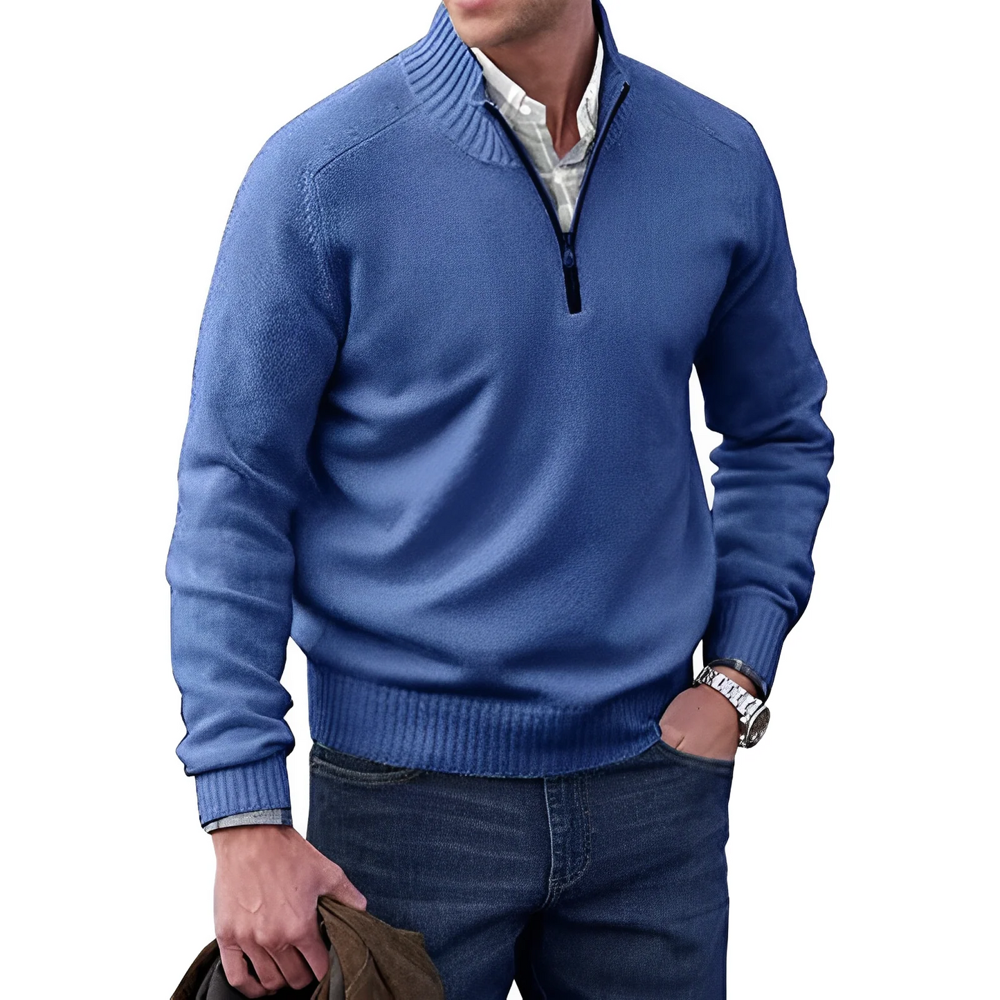 Herrenpullover mit halbem Reißverschluss und Stehkragen